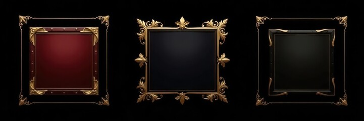 Luxury product label, icon, and frame set Vector illustration isolated on black , texture, vintage