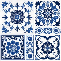 Blue and White Floral Tile Pattern