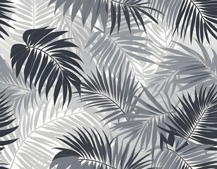 Monochrome Tropical Palm Leaves Pattern