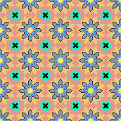 Playful Floral Tile Pattern with Bright Pastel and Neon Accents