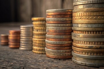 Stack of coins with sunlight background, finance and banking concept idea.