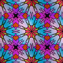Vibrant Stained Glass Geometric Star Pattern with Cool Tone Background