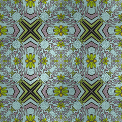 Seamless Abstract Kaleidoscope Pattern with Metallic and Floral Motifs