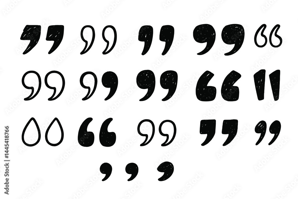 Poster vector icon set featuring various styles of quotation marks for design projects and textual elements
