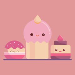 Sweet pink cupcake vector illustration with cherry decoration