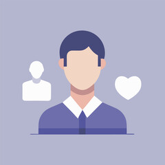 Vector illustration depicts a businessman holding a heart symbol, representing care in the office