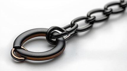 Obraz premium Close-up of a metallic chain link showcasing intricate design and texture against a neutral background