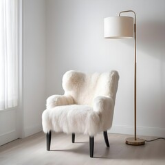 Cozy Sheepskin Armchair with Floor Lamp in Minimalist Interior