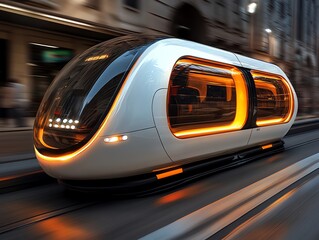 Futuristic transportation pod city street