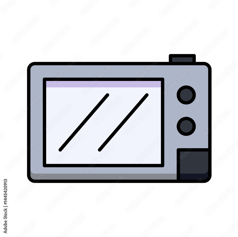 Poster camera back screen controls photography line icon technology ui interface flat outline vector easy t