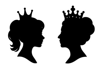 Profile icons of a girl and a queen wearing crowns, depicting royalty and elegance in a minimalist vector design © icon_art