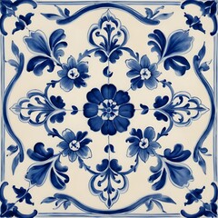 Blue and White Floral Tile Pattern