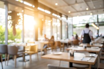 Fototapeta premium Dining experience in modern restaurant blurred background inviting ambiance warm light