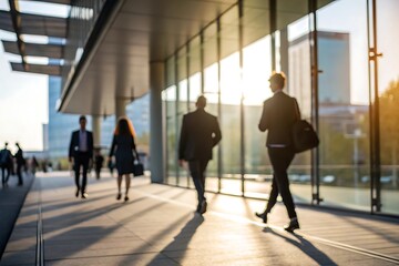 Obraz premium Business professionals walking in urban setting blur background dynamic environment