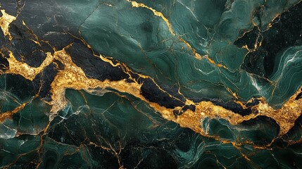 Green and gold marble texture background with intricate veins and rich patterns