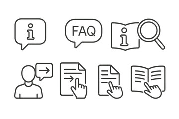 Collection of vector icons representing information, FAQ, search, and user interaction