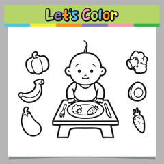 baby eats vegetables coloring sheet