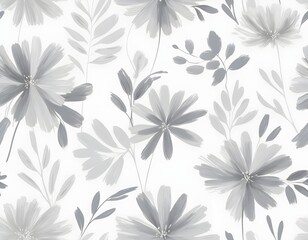 Seamless Gray Floral Pattern, Watercolor Style