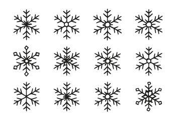 Decorative vector icons of snowflakes in various designs for winter themes and seasonal decorations