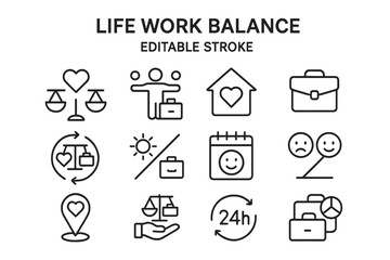 Icons representing life work balance concepts in a minimalist and modern style suitable for various applications in personal and professional settings