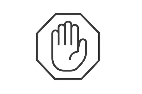 Vector icon of a stop hand symbol within an octagonal shape promoting caution and halting activities in various contexts