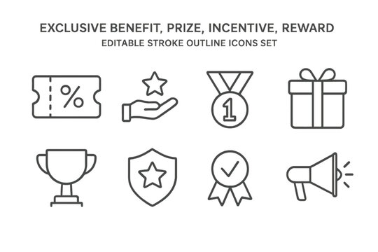 Collection of vector icons representing rewards, incentives, and benefits for various uses in design and marketing