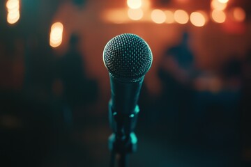 Close-up microphone on stage