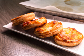 Puff pastry with cheese and shrimp. Pastry. food