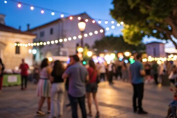 Evening celebration of people city square photo with blur background vibrant atmosphere