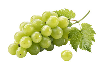 Green grapes with leaf. Isolated on white background