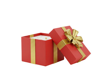 Obraz premium A red gift box with a gold ribbon and bow sitting slightly open isolated on transparent background