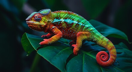 Fototapeta premium Colorful Chameleon on Leaf