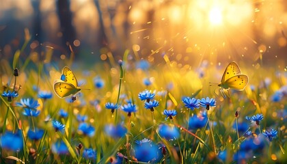 Elegant Spring Background Decorated with Delicate Petals Bright Blooms and Natural Elements to Enhance Your Creative Projects yellow flowers in the grass