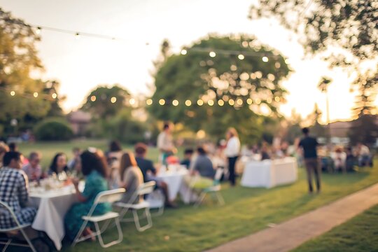 Outdoor celebration gathering park venue social event soft blur background inviting atmosphere