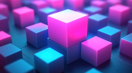 Obraz premium Neon cubes in a grid arrangement