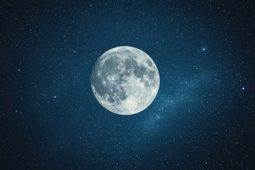 Obraz premium Bright full moon illuminating the night sky with stars scattered across the expanse, creating a serene celestial view