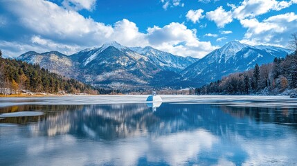 Frozen Serenity Alpine Lakes Winter Reflection.