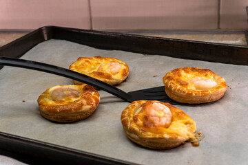 Puff pastry with cheese and shrimp. Pastry. food