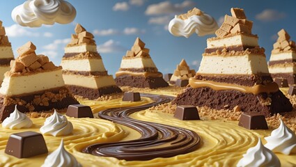Brown Chocolate Caramel Cakes Landscape Whipped Cream