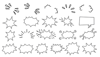 Comic explosion speech bubble vector set. Black outline boom shapes for retro pop art and cartoon design.   © dazzy