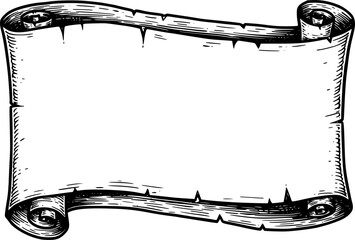 A scroll or banner parchment paper ribbon band in a vintage woodcut style
