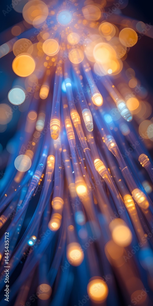 Fototapete fiber optic light display, glowing tips show connectivity. data transfer. a network connection is sh