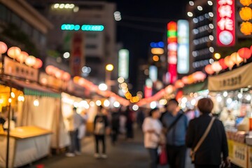 Vibrant night market atmosphere tokyo event photography urban scene blur background effect