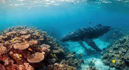 Obraz premium Humpback Whale and Coral Reef Photo
