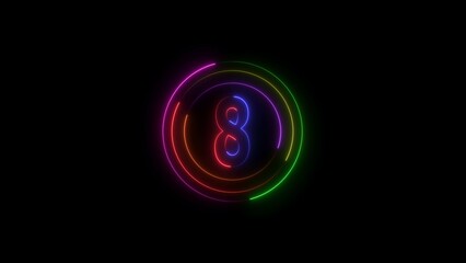 Number 8 countdown with circular motion lines.