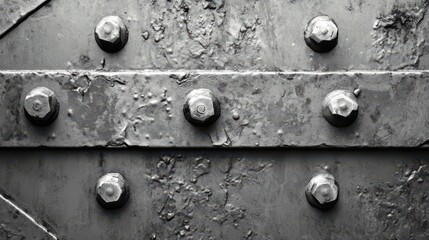 Close-up of textured metal surface with bolts and rivets