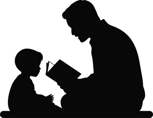 Happy Father's Day silhouette vector design. Fathers Reading to Children: Silhouette of Family Bonding vector illustration.
