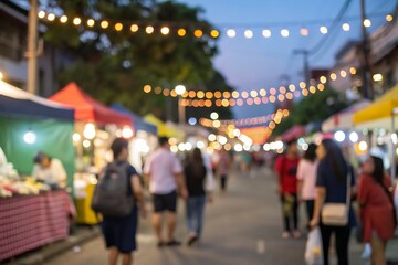 Obraz premium Urban exploration of vibrant night market colorful stalls and festive city center scene