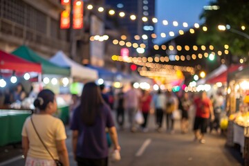 Vibrant night market scene city center photography festive atmosphere blur background effect