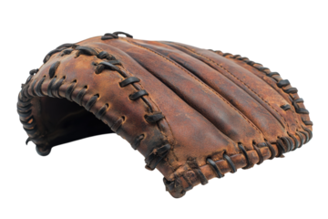 Vintage Worn Baseball Glove Aged Leather Hand Stitched Details Nostalgia Brown Tones Baseball